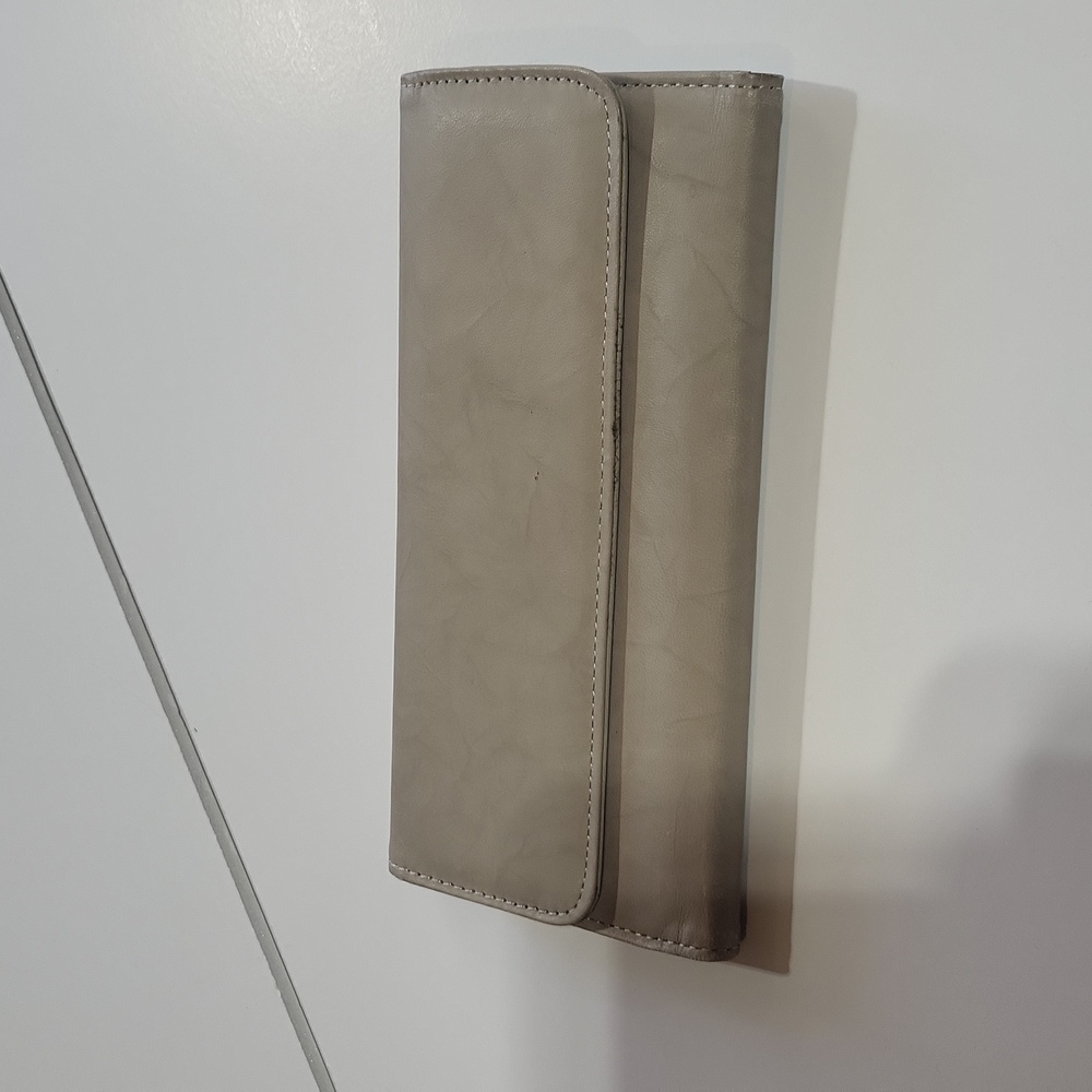 Beige Tan Marbled Leather Wallet with lots of pockets for Cards and Checkbook